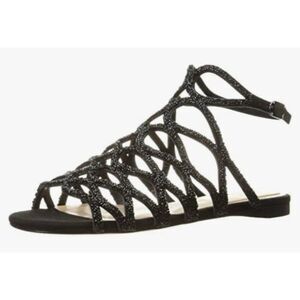 Imagine Vince Camuto Women's Ralee Solid Black Embellished Flat Sandals 7